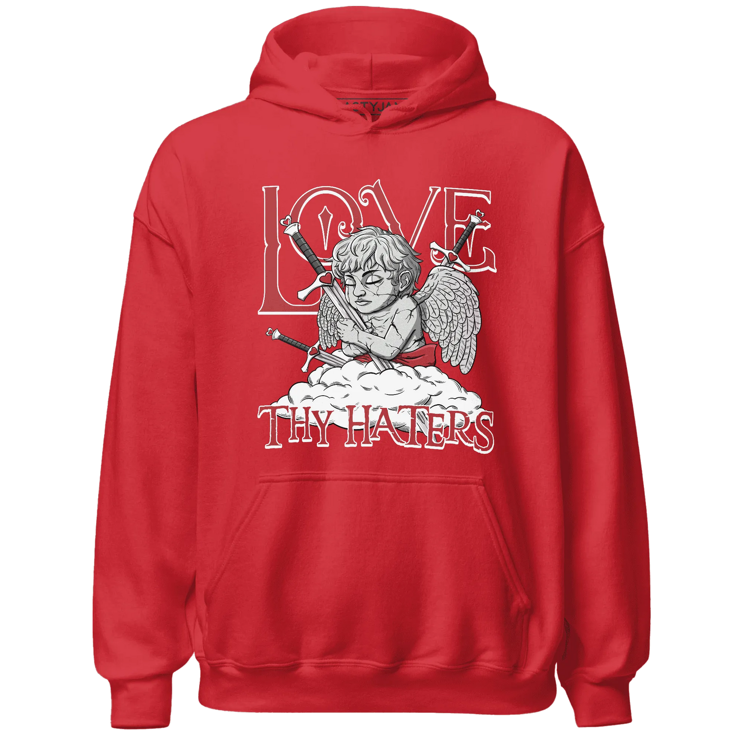 Black-Toe-Reimagined-Red-White-1s-NastyJamz-Hoodie-Match-Love-Thy-Haters-Angel