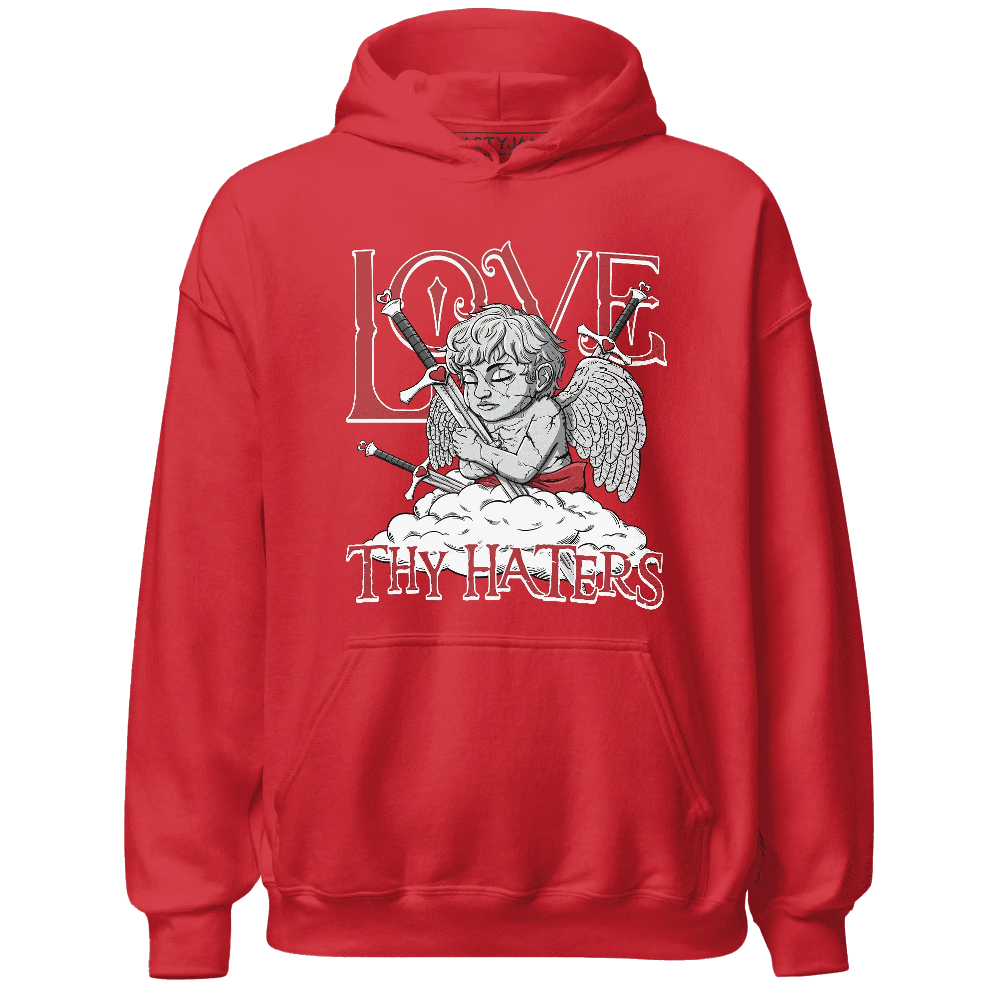 Black-Toe-Reimagined-Red-White-1s-NastyJamz-Hoodie-Match-Love-Thy-Haters-Angel