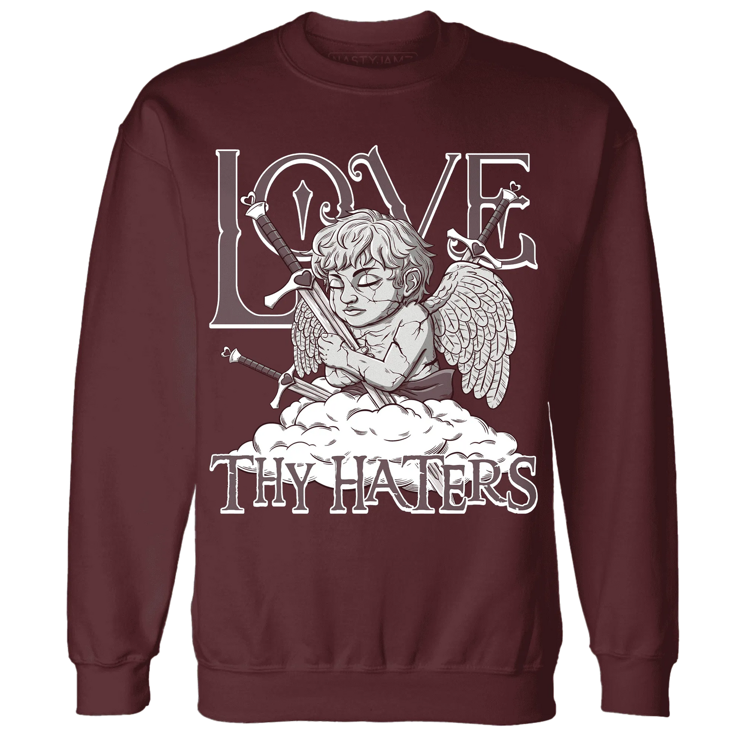 NastyJamz-Burgundy-Crush-3s-Sweatshirt-Match-Love-Thy-Haters-Angel