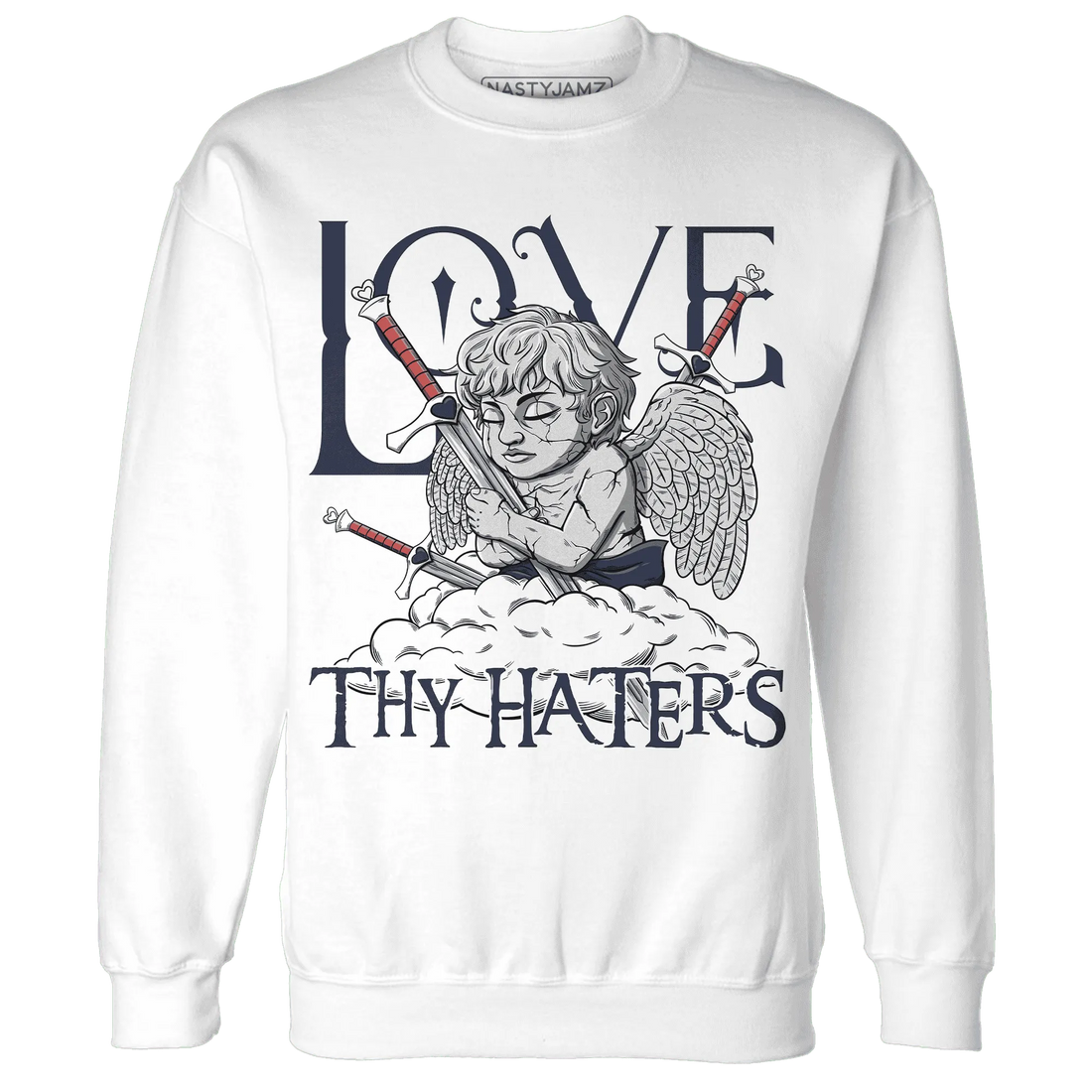 White-Navy-6s-Sweatshirt-Match-Love-Thy-Haters-Angel