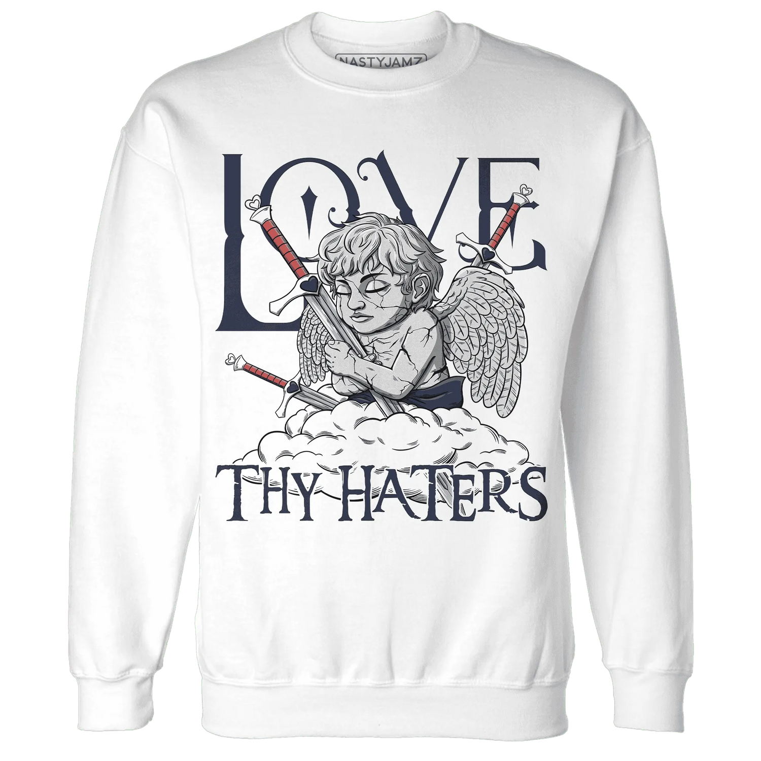White-Navy-6s-Sweatshirt-Match-Love-Thy-Haters-Angel