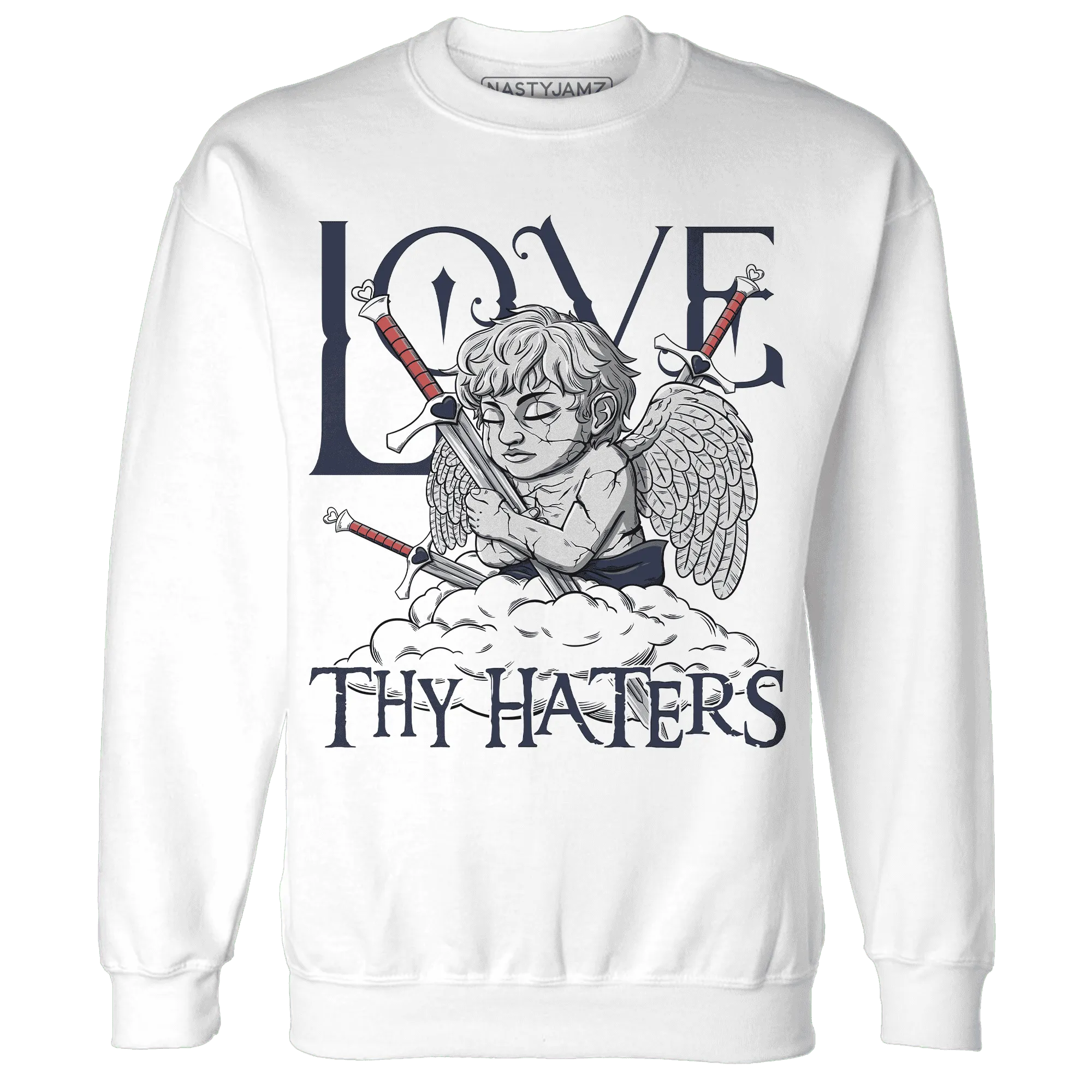 White-Navy-6s-Sweatshirt-Match-Love-Thy-Haters-Angel