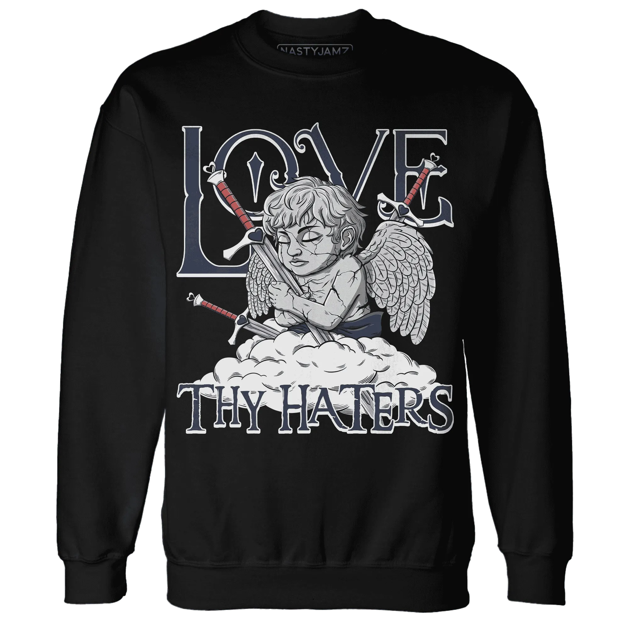 White-Navy-6s-Sweatshirt-Match-Love-Thy-Haters-Angel