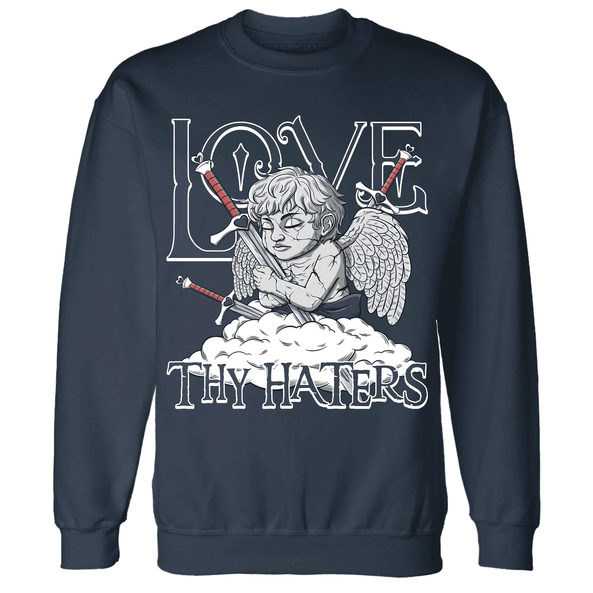 White-Navy-6s-Sweatshirt-Match-Love-Thy-Haters-Angel