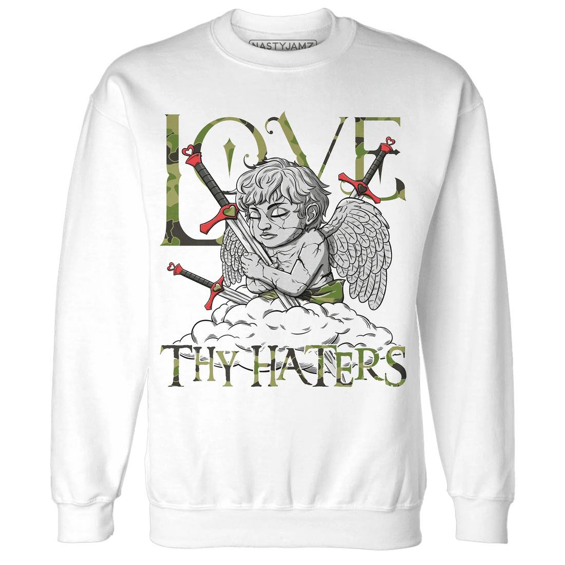 AM-90-Dark-Sage-Solar-Red-NastyJamz-Sweatshirt-Match-Love-Thy-Haters-Angel