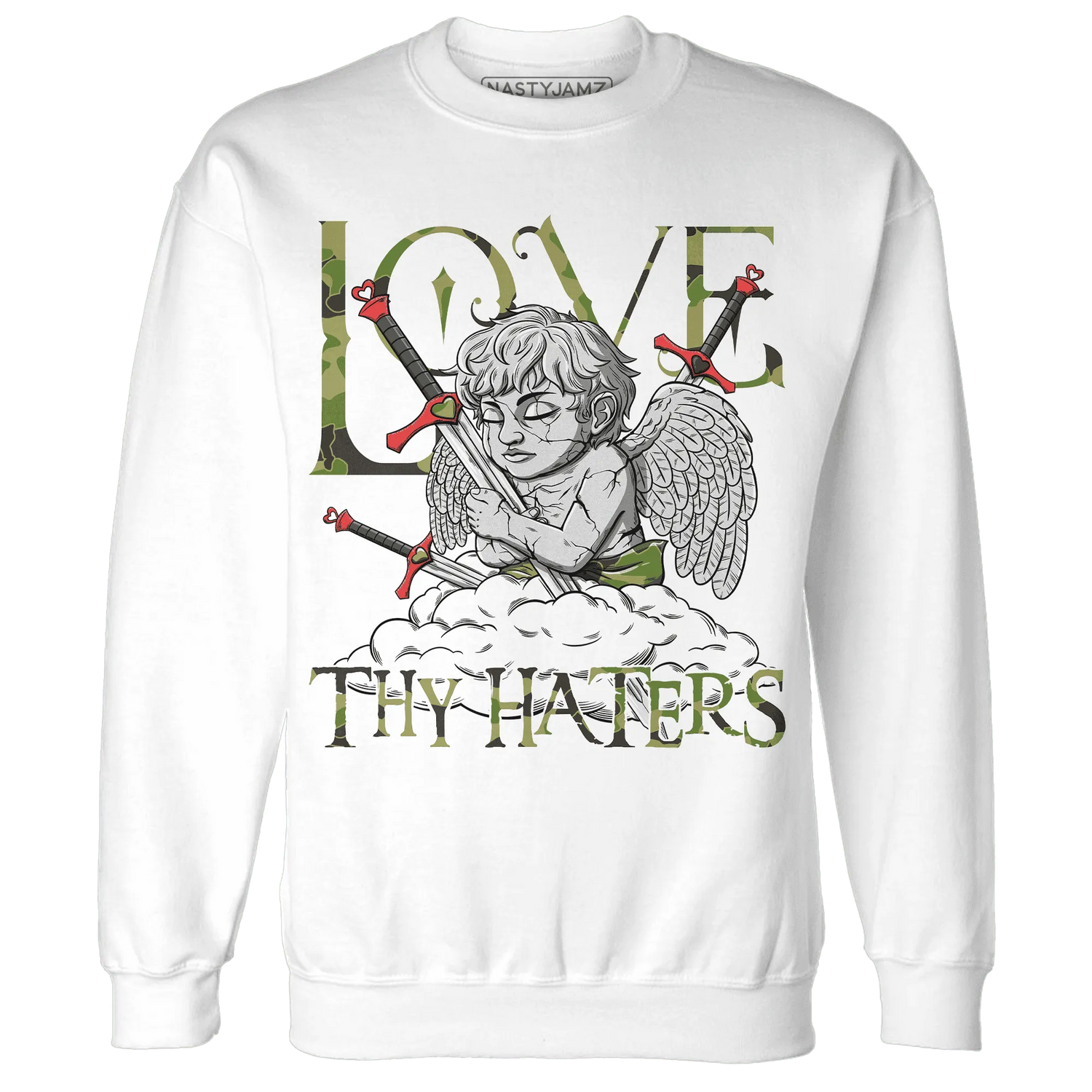 AM-90-Dark-Sage-Solar-Red-NastyJamz-Sweatshirt-Match-Love-Thy-Haters-Angel