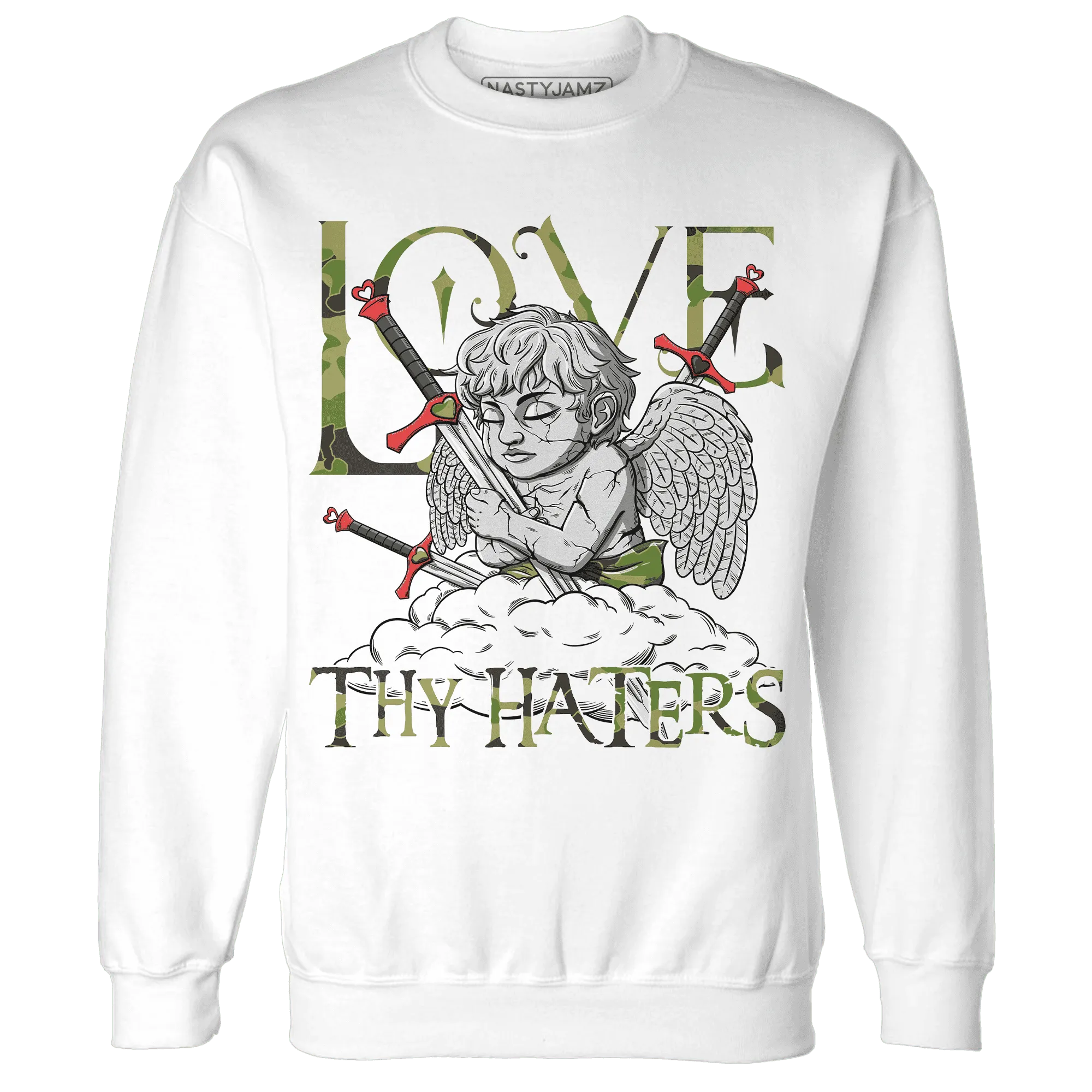AM-90-Dark-Sage-Solar-Red-NastyJamz-Sweatshirt-Match-Love-Thy-Haters-Angel