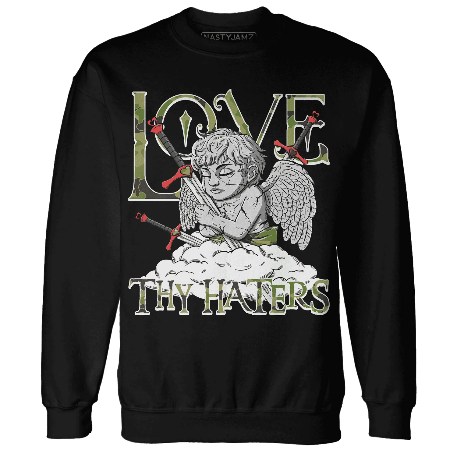 AM-90-Dark-Sage-Solar-Red-NastyJamz-Sweatshirt-Match-Love-Thy-Haters-Angel