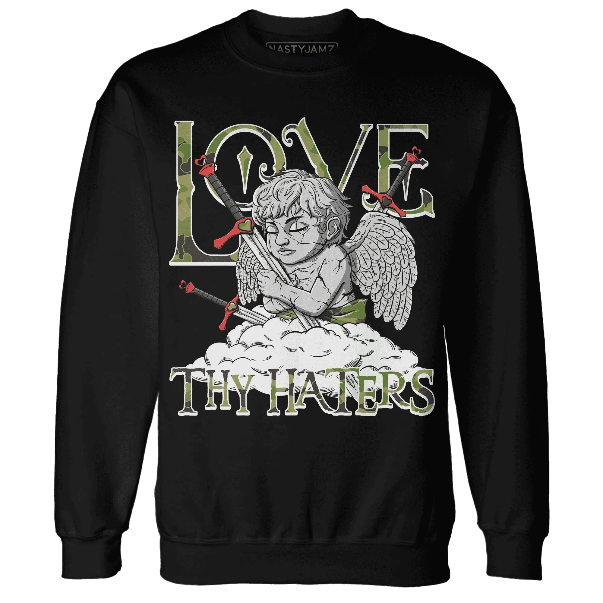 AM-90-Dark-Sage-Solar-Red-NastyJamz-Sweatshirt-Match-Love-Thy-Haters-Angel