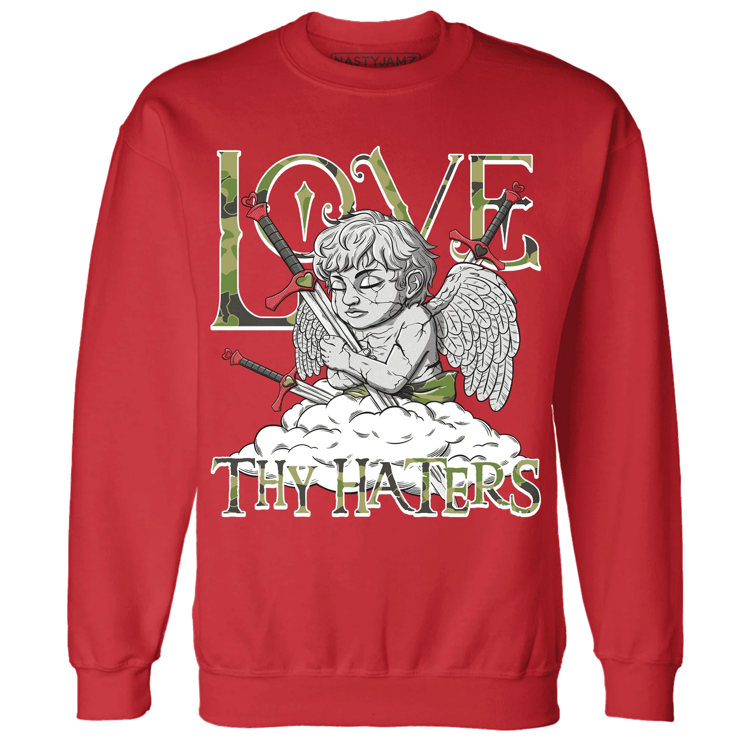 AM-90-Dark-Sage-Solar-Red-NastyJamz-Sweatshirt-Match-Love-Thy-Haters-Angel