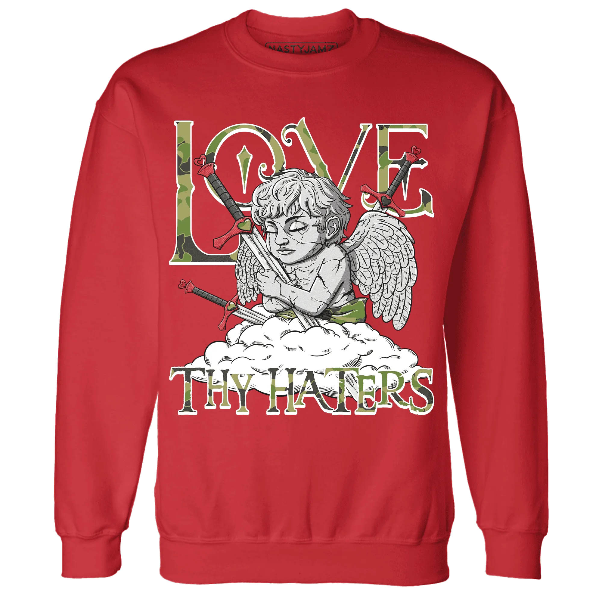 AM-90-Dark-Sage-Solar-Red-NastyJamz-Sweatshirt-Match-Love-Thy-Haters-Angel