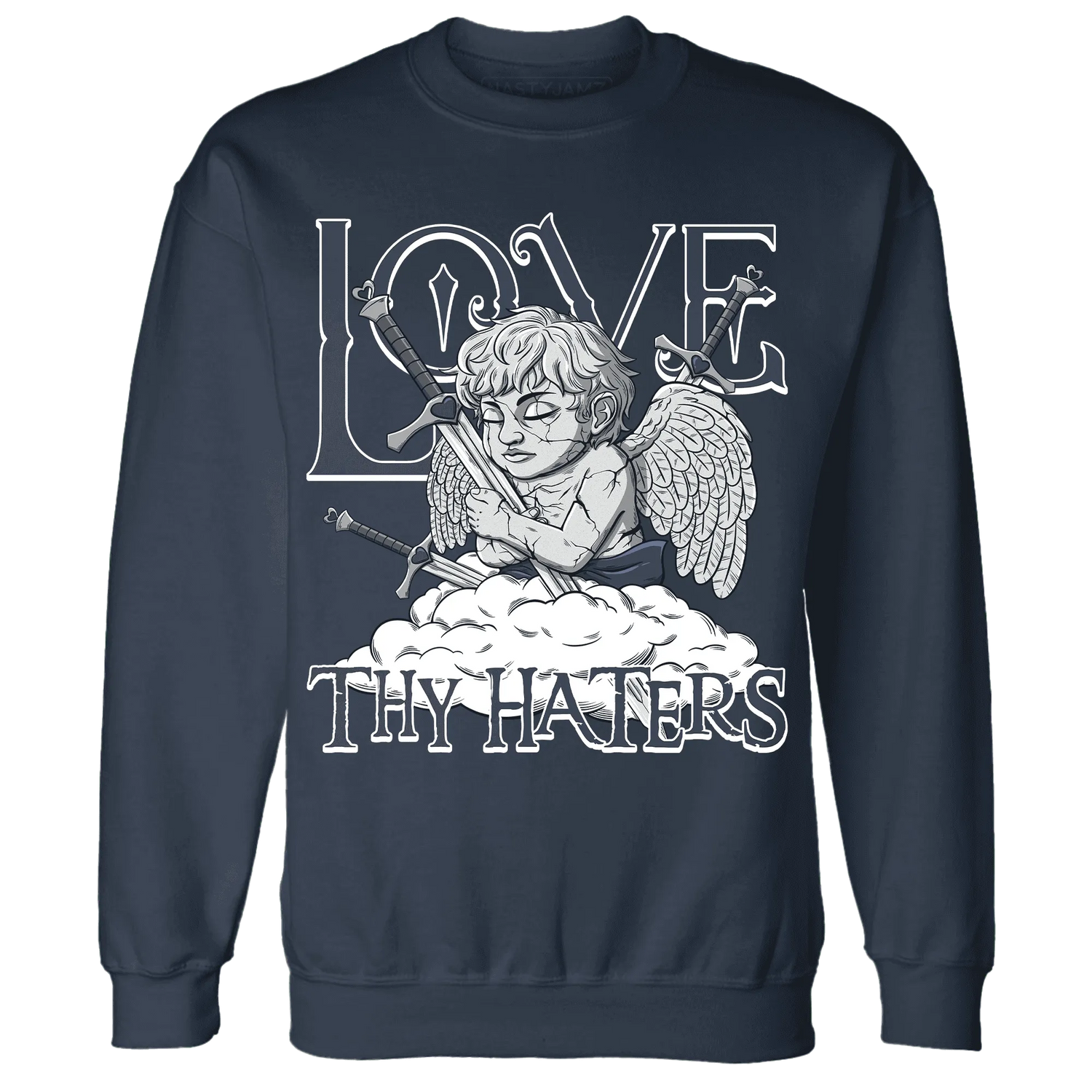 VaporMax-Plus-Midnight-Navy-White-Metallic-Silver-NastyJamz-Sweatshirt-Match-Love-Thy-Haters-Angel