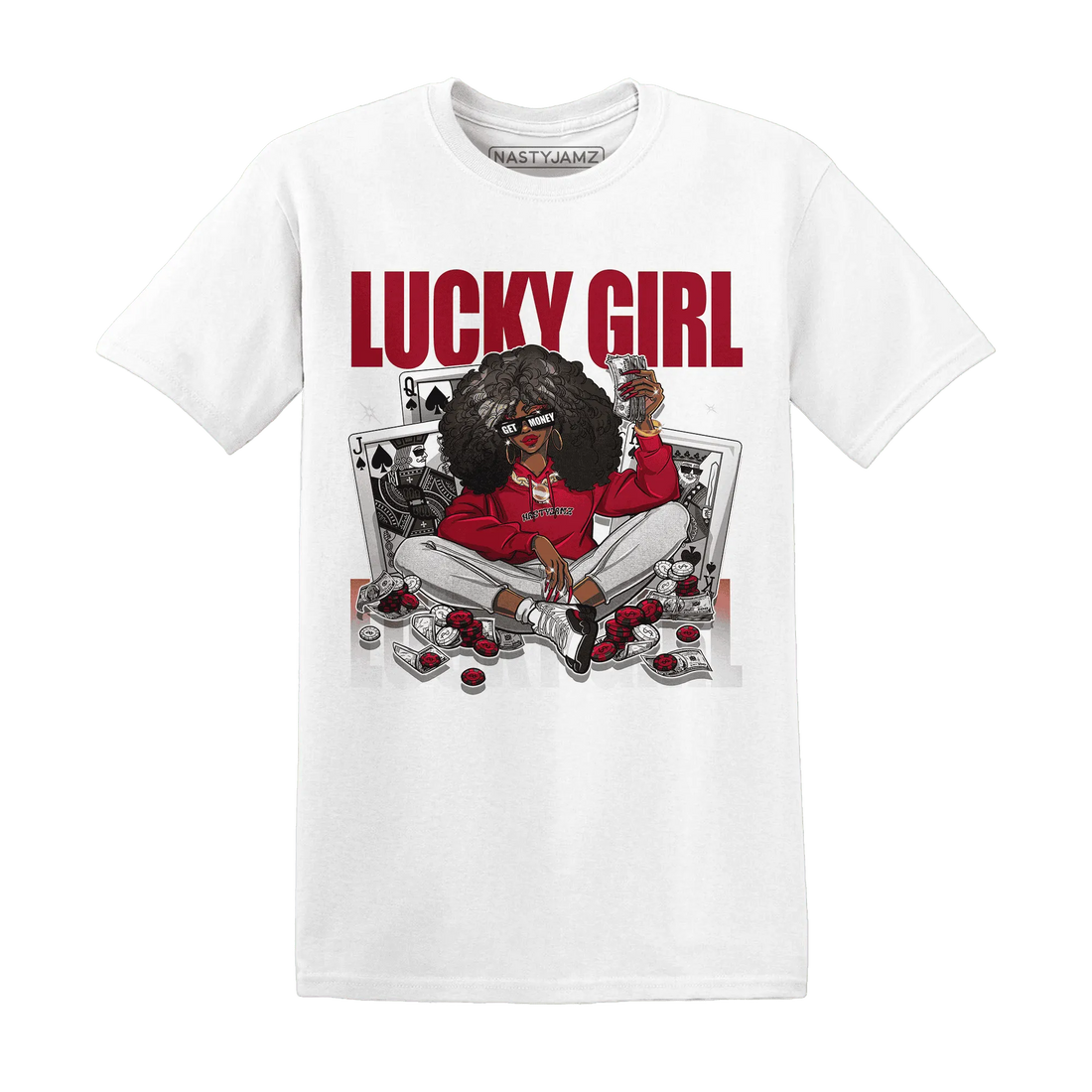 NastyJamz-Retro-Red-Taxi-12s-T-Shirt-Match-Lucky-Girl