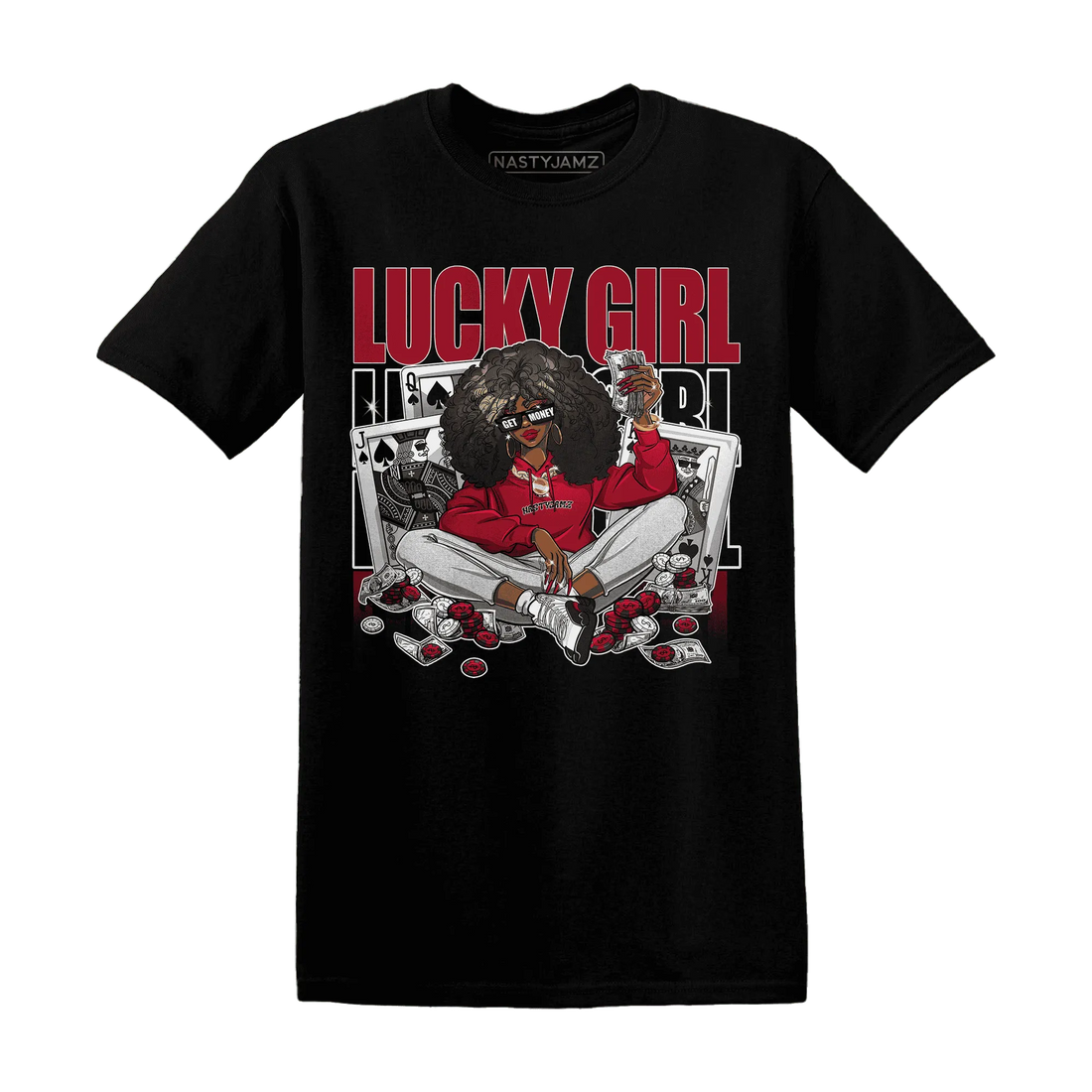 NastyJamz-Retro-Red-Taxi-12s-T-Shirt-Match-Lucky-Girl