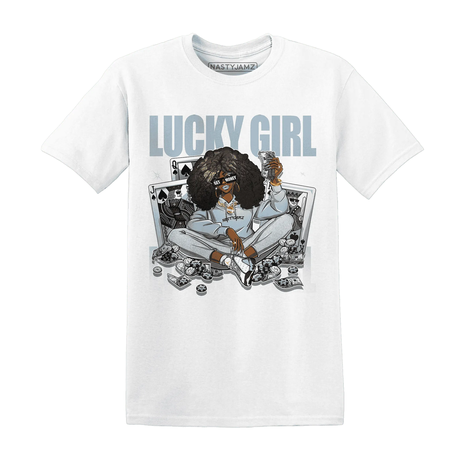 NastyJamz-Blue-Grey-13s-T-Shirt-Match-Lucky-Girl