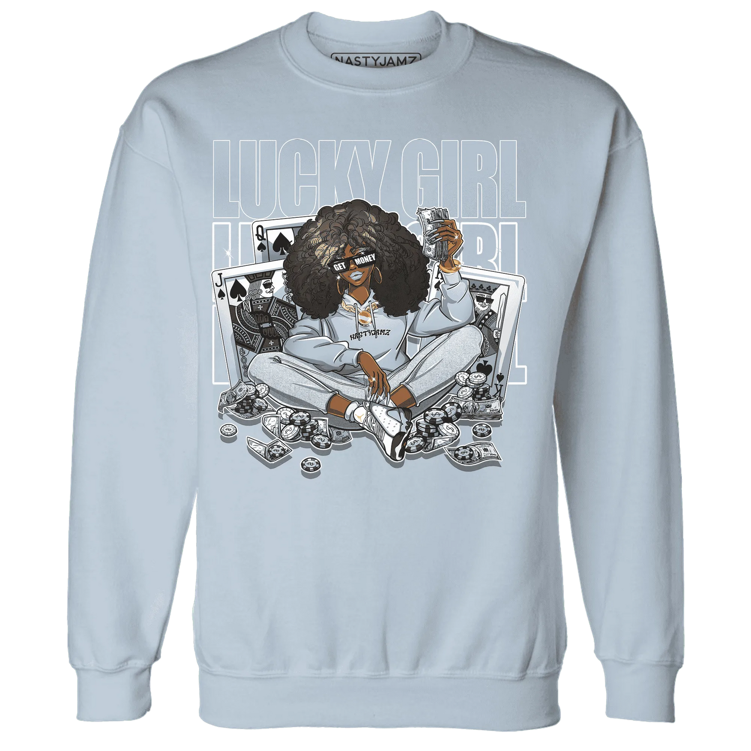 NastyJamz-Blue-Grey-13s-Sweatshirt-Match-Lucky-Girl
