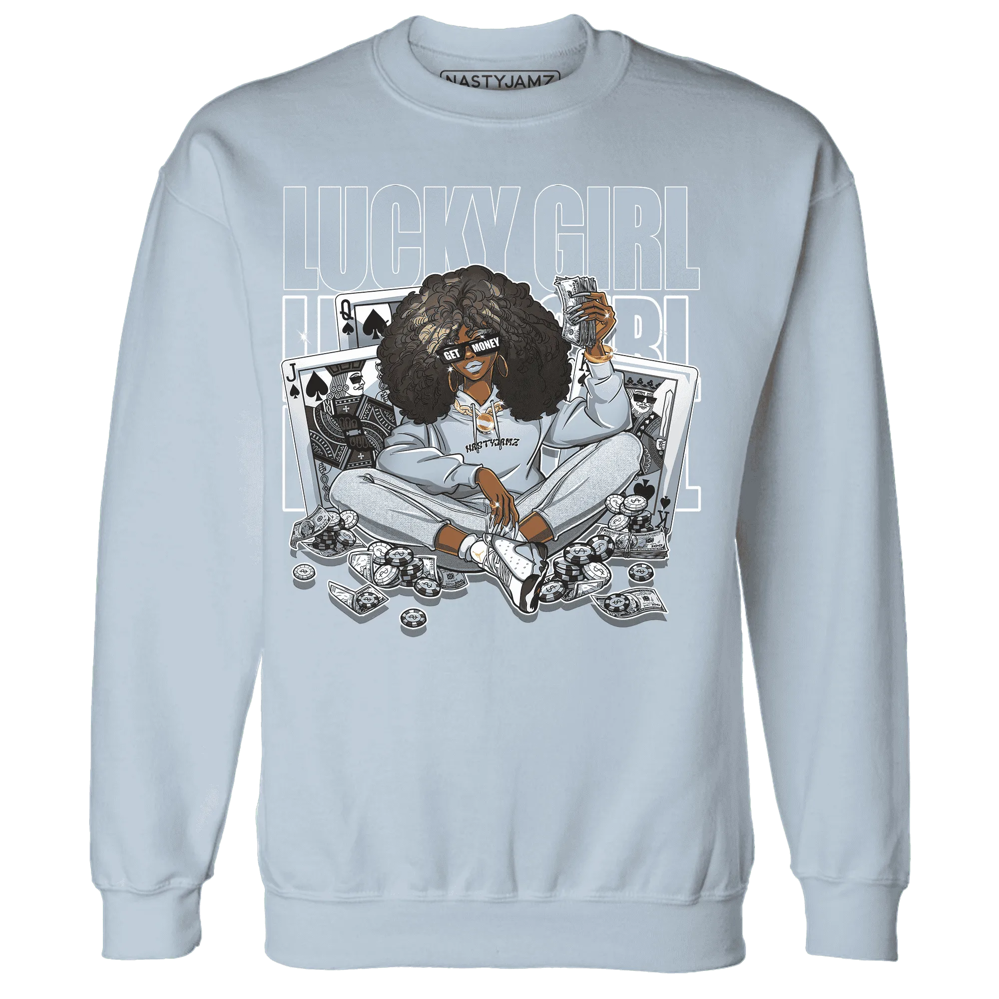 NastyJamz-Blue-Grey-13s-Sweatshirt-Match-Lucky-Girl