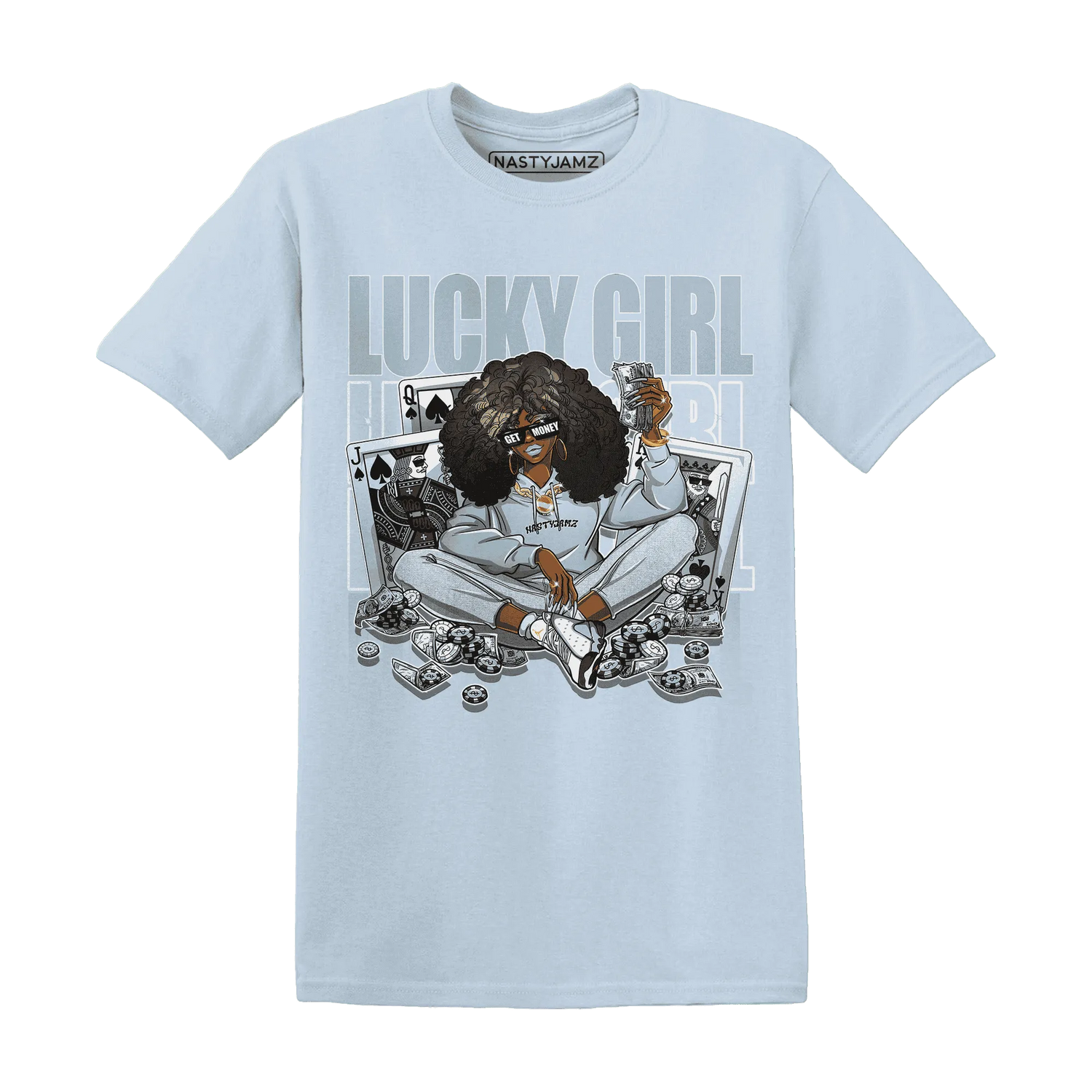 NastyJamz-Blue-Grey-13s-T-Shirt-Match-Lucky-Girl