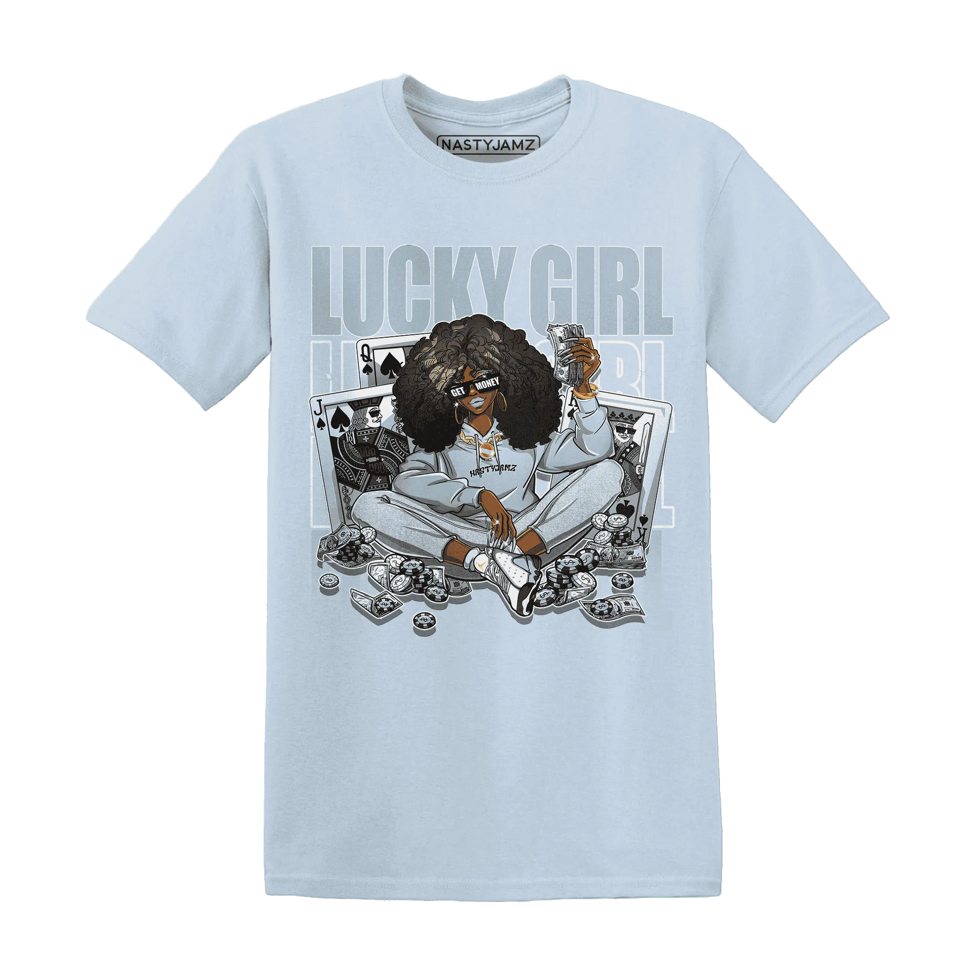 NastyJamz-Blue-Grey-13s-T-Shirt-Match-Lucky-Girl
