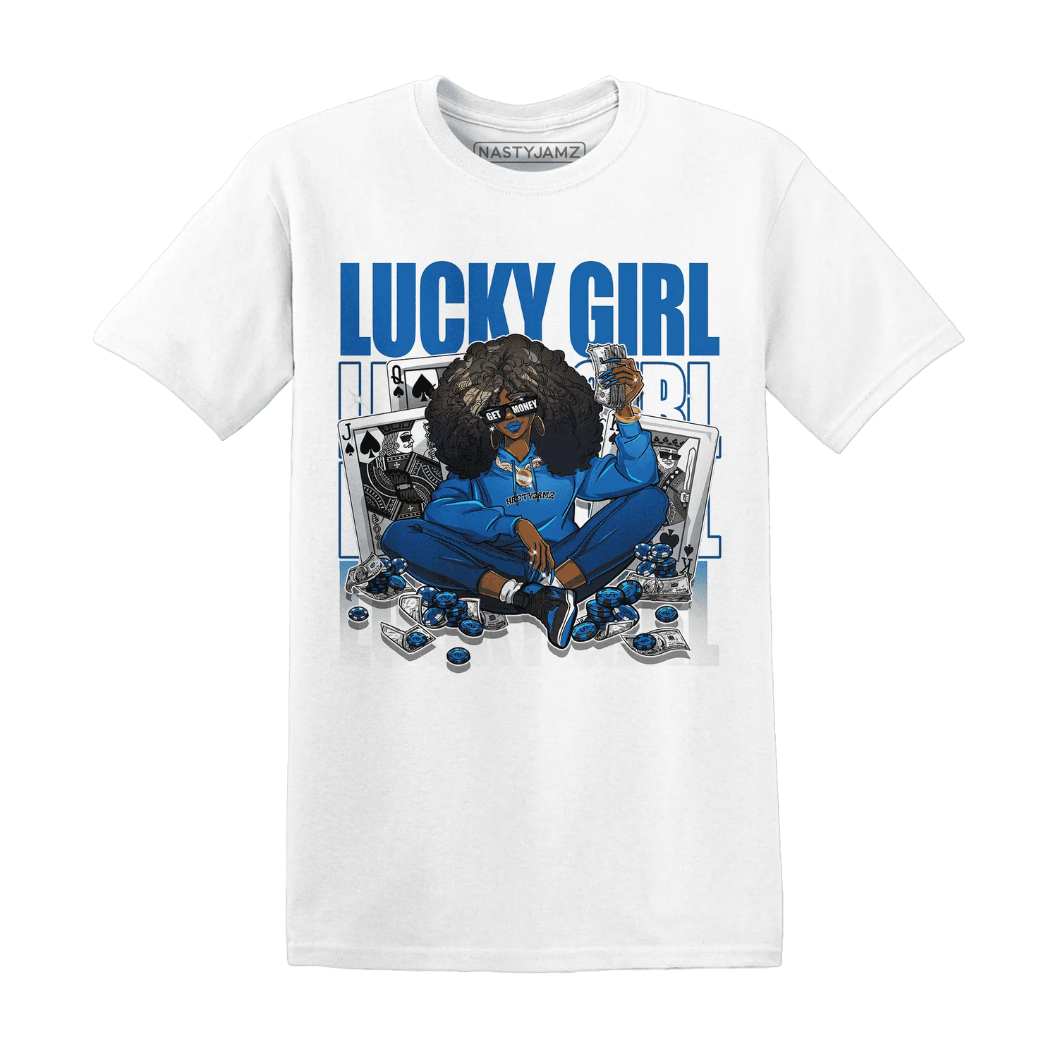 NastyJamz-Royal-Reimagined-1s-T-Shirt-Match-Lucky-Girl