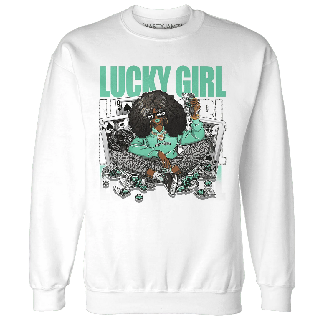 NastyJamz-Green-Glow-3s-Sweatshirt-Match-Lucky-Girl