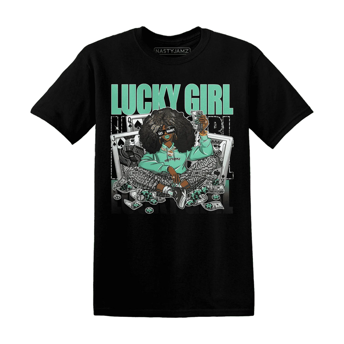 NastyJamz-Green-Glow-3s-T-Shirt-Match-Lucky-Girl