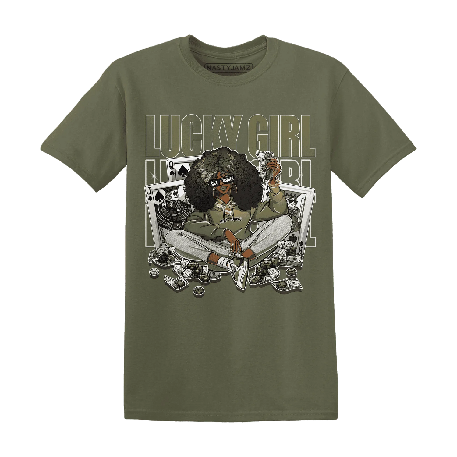 NastyJamz-Medium-Olive-1s-T-Shirt-Match-Lucky-Girl-