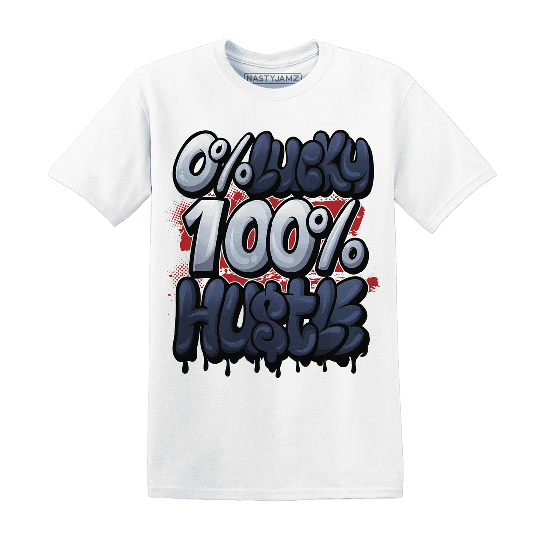 White-Navy-6s-T-Shirt-Match-Lucky-Hustle
