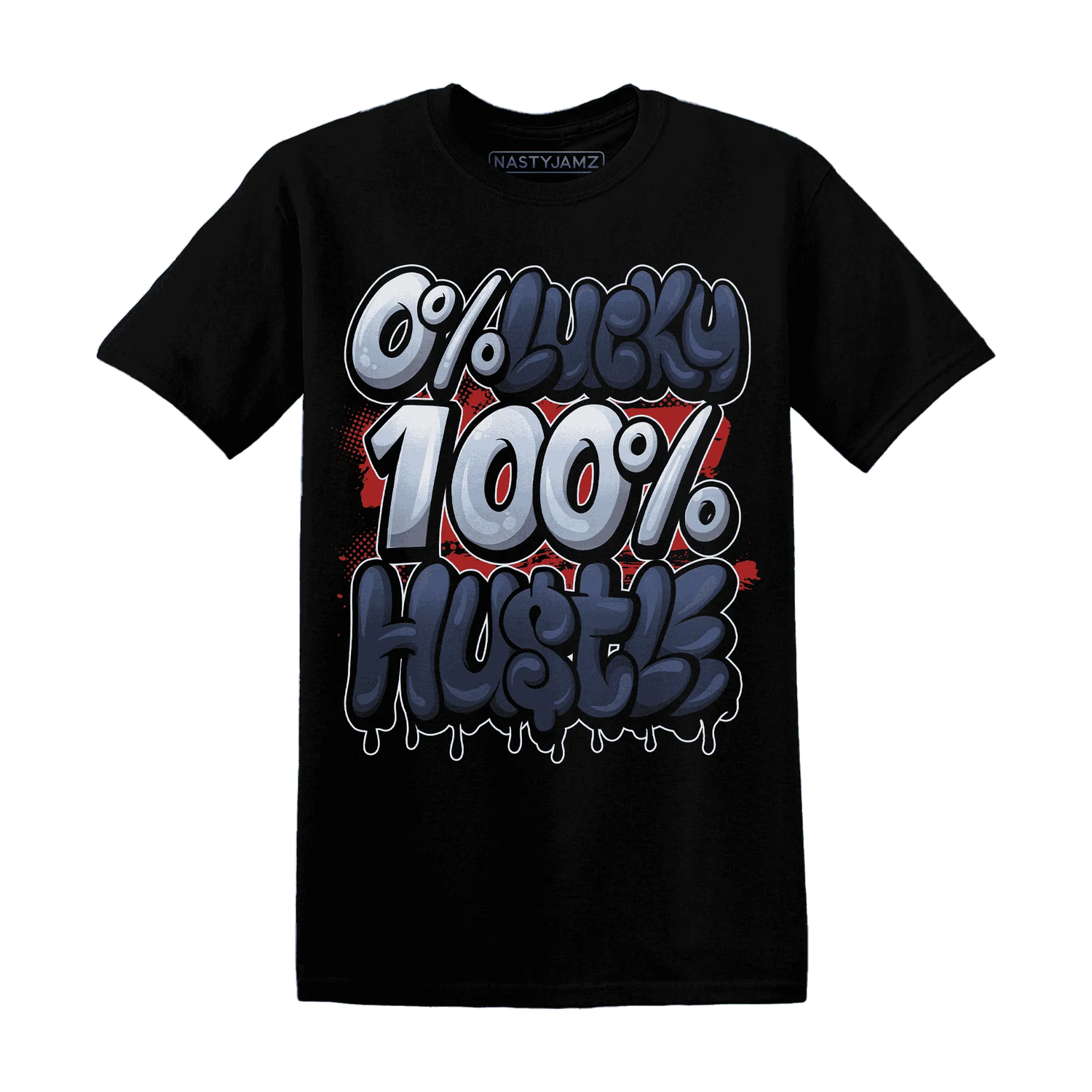 White-Navy-6s-T-Shirt-Match-Lucky-Hustle