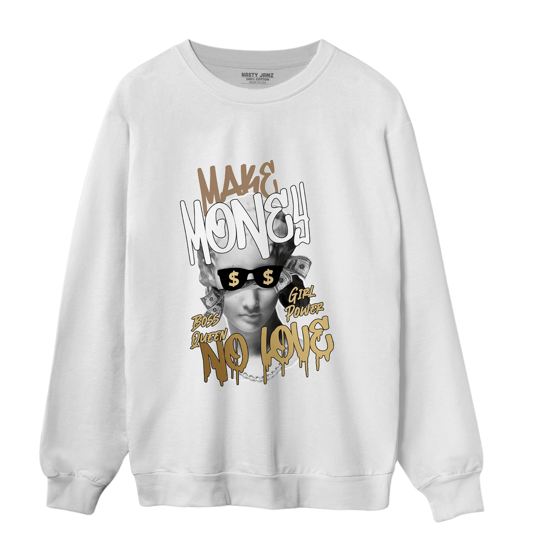 High OG Metallic Gold 1s Sweatshirt Match Make Money No Love - NastyJamz