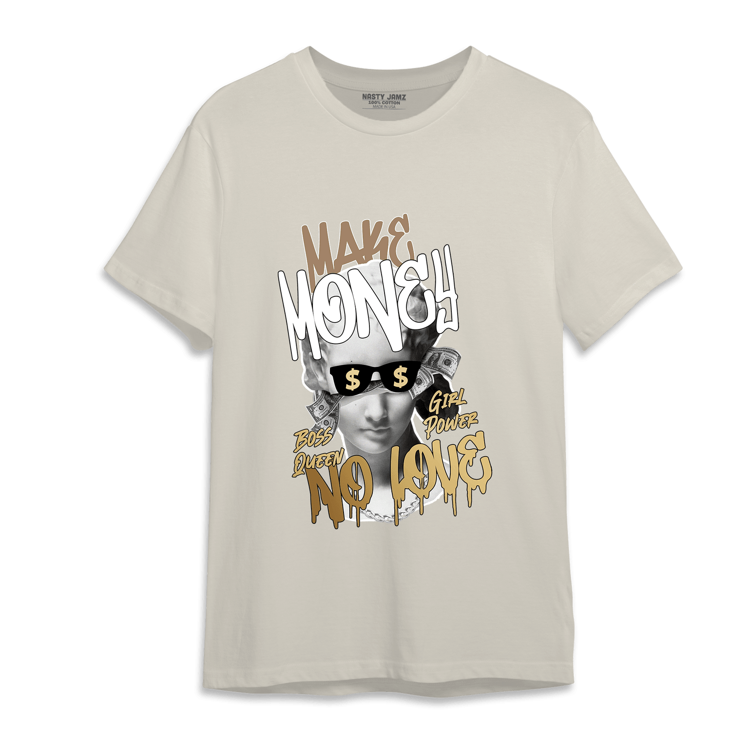 High OG Metallic Gold 1s T Shirt Match Make Money No Love - NastyJamz