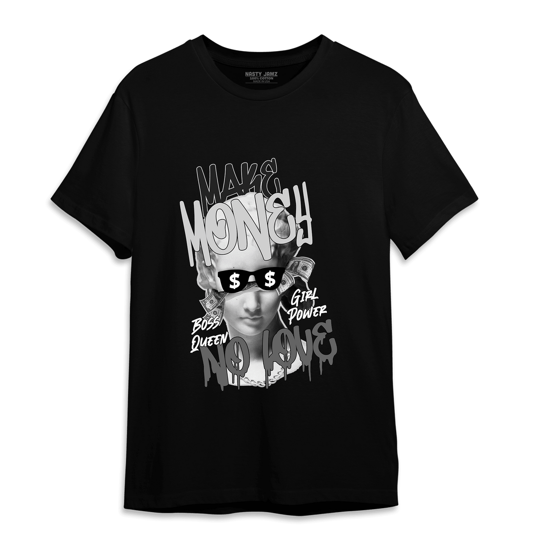 Retro High OG Black White 1s T Shirt Match Make Money No Love - NastyJamz