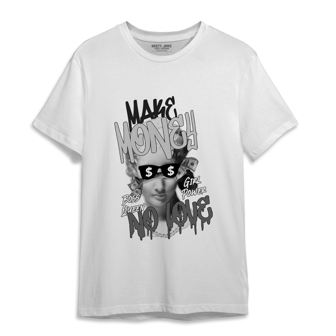 Retro High OG Black White 1s T Shirt Match Make Money No Love - NastyJamz