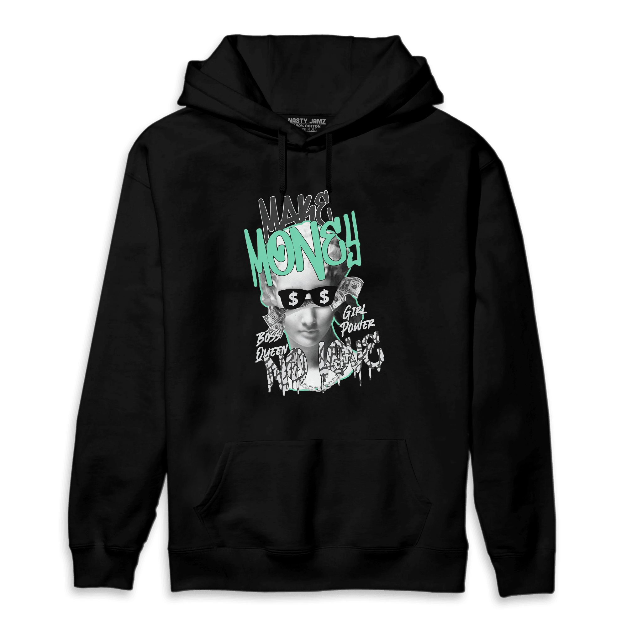 Green Glow 3s Hoodie Match Make Money No Love - NastyJamz