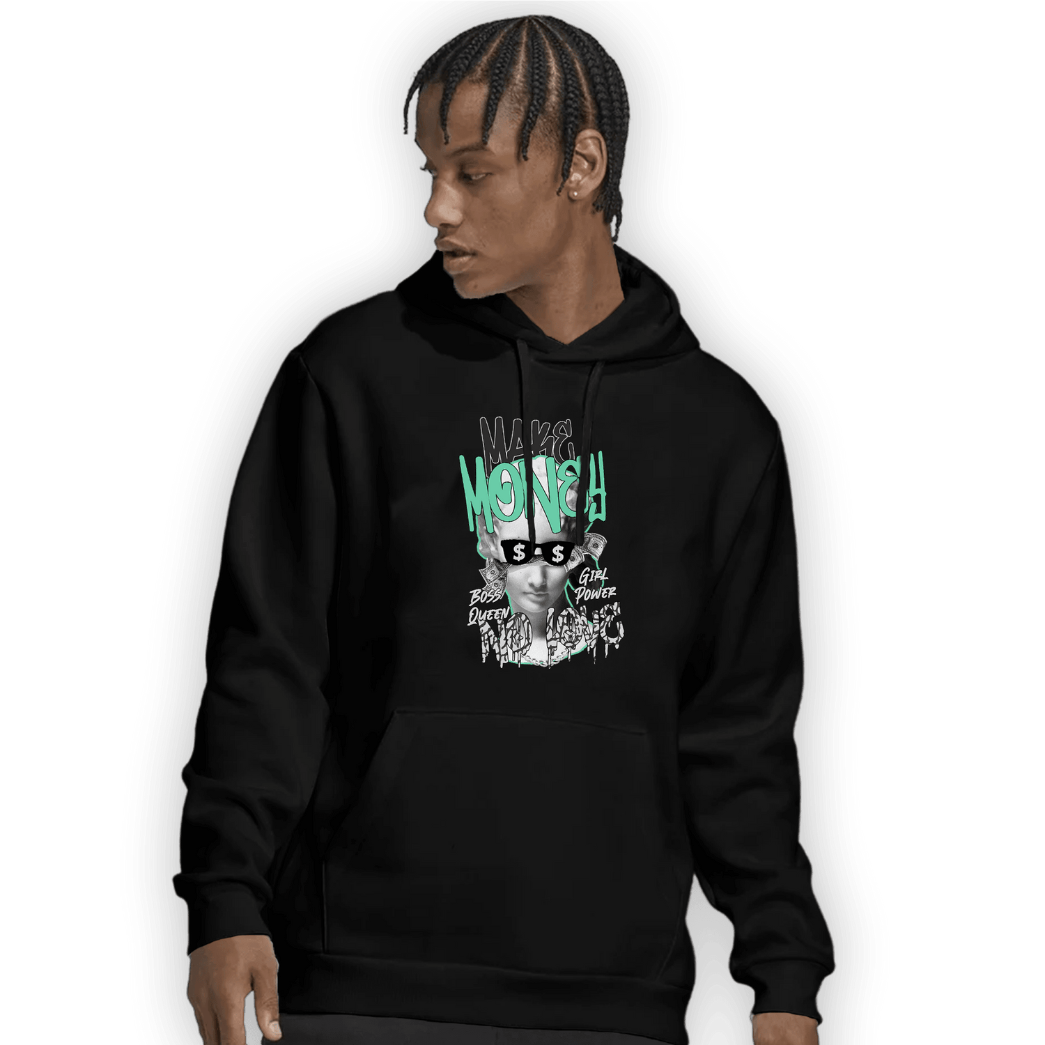 Green Glow 3s Hoodie Match Make Money No Love - NastyJamz