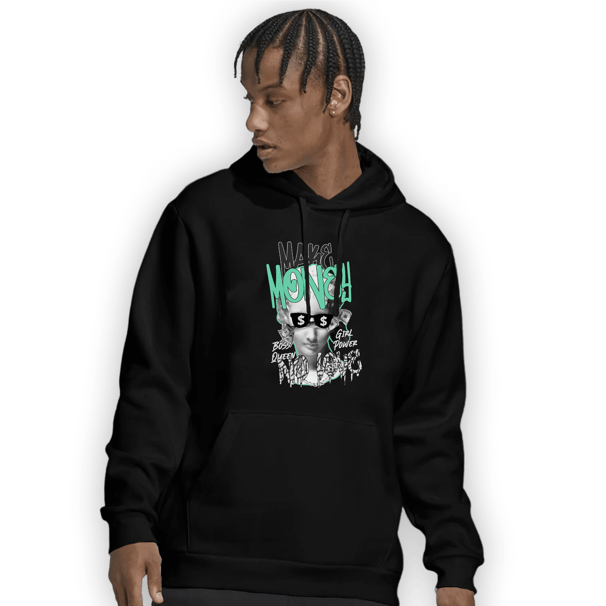 Green Glow 3s Hoodie Match Make Money No Love - NastyJamz
