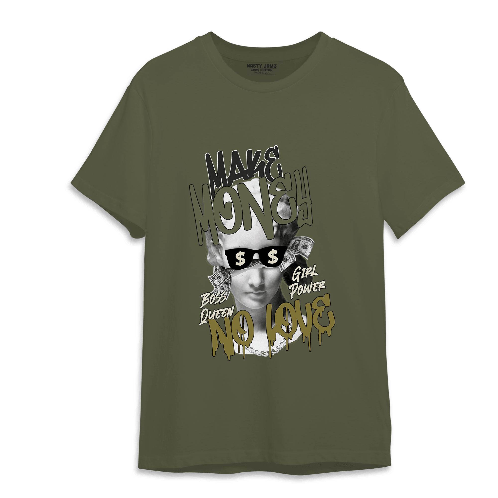 SE Craft Medium Olive 4s T Shirt Match Make Money No Love - NastyJamz