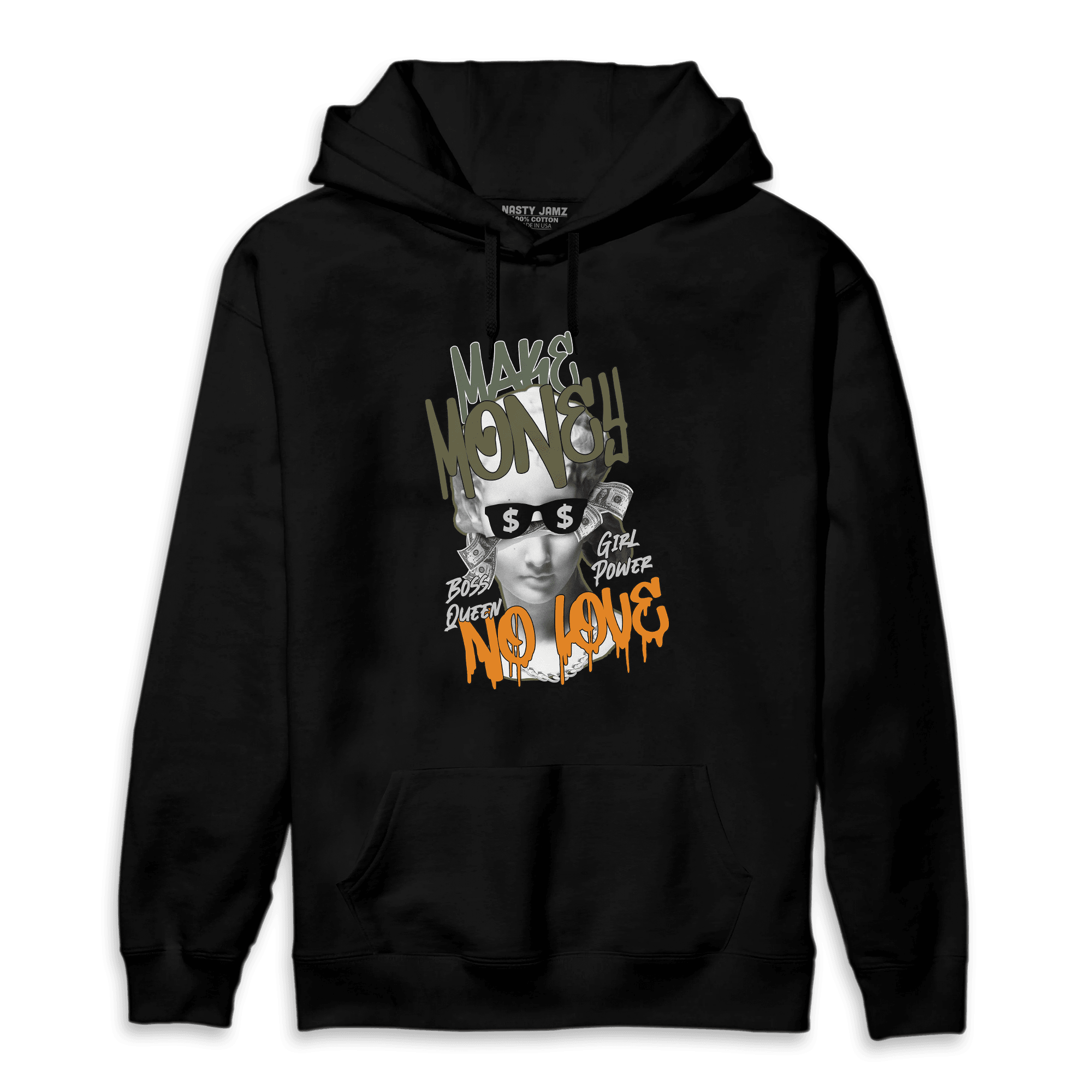 Olive 5s Hoodie Match Make Money No Love - NastyJamz