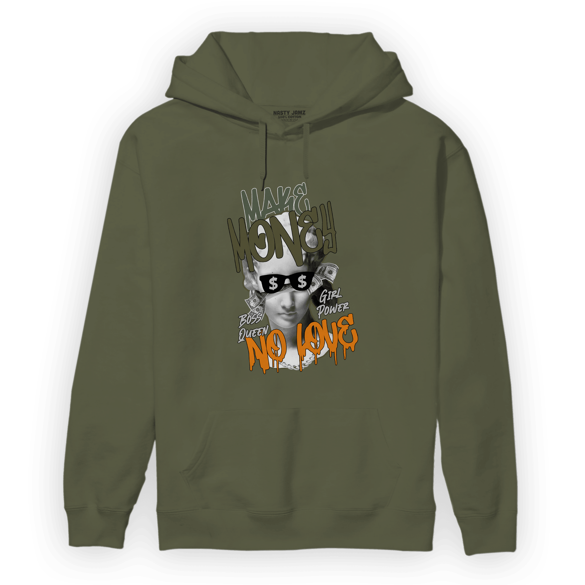 Olive 5s Hoodie Match Make Money No Love - NastyJamz