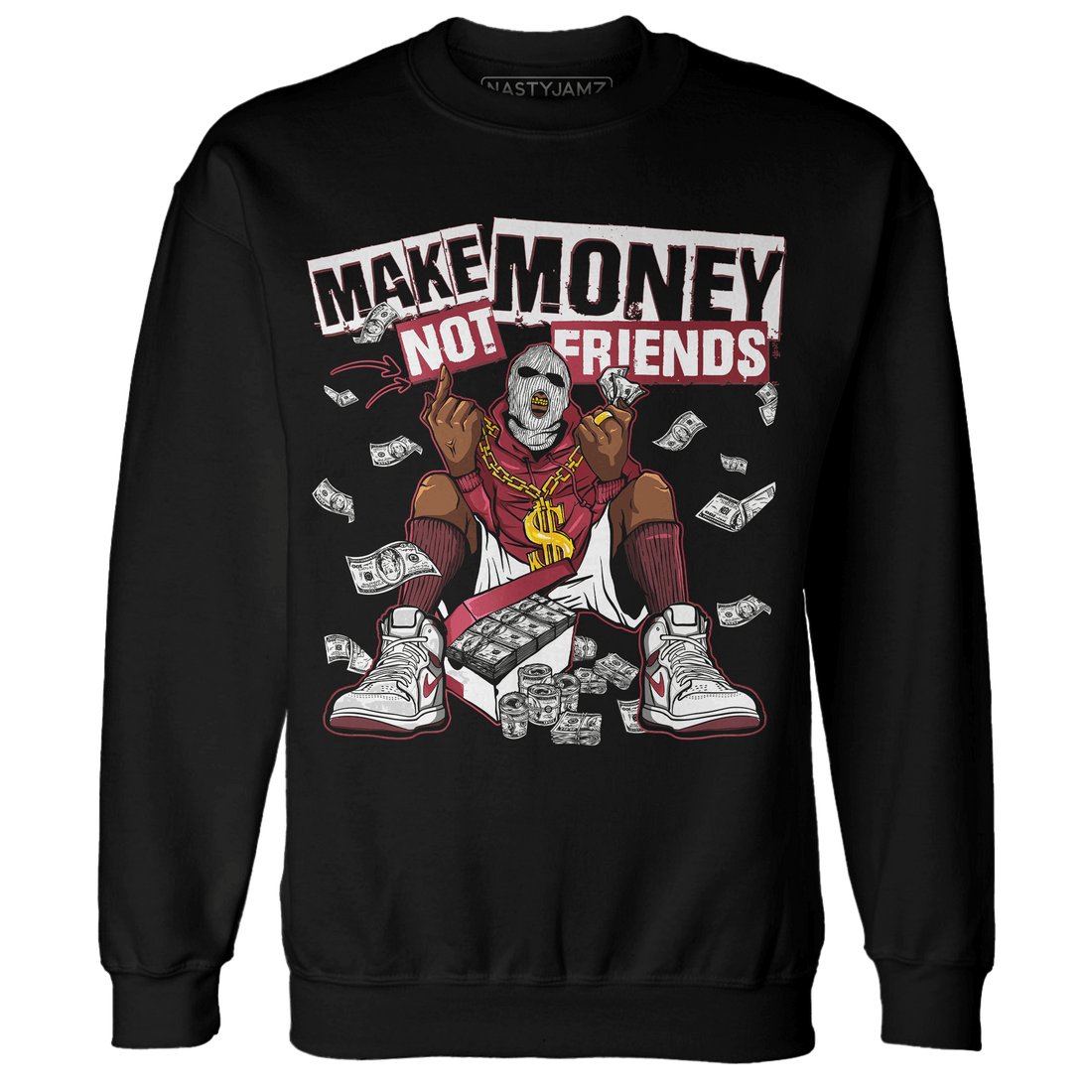 High 85 Metallic Burgundy 1s Sweatshirt Match Make Money Not Friends - NastyJamz