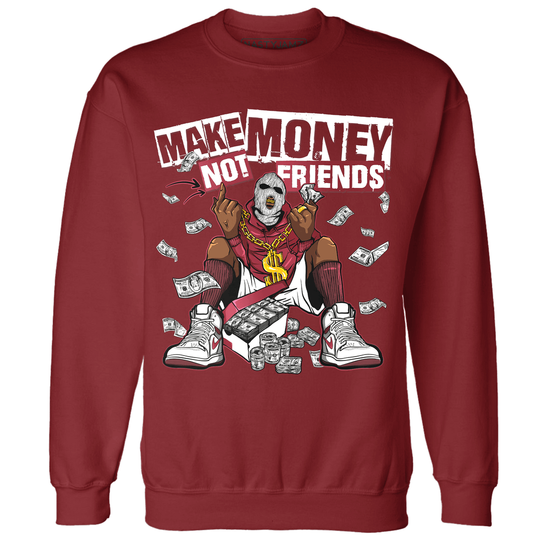 High 85 Metallic Burgundy 1s Sweatshirt Match Make Money Not Friends - NastyJamz