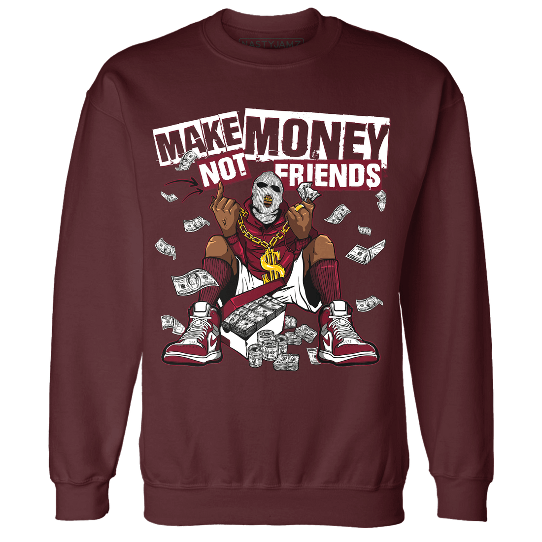 High White Team Red 1s Sweatshirt Match Make Money Not Friends - NastyJamz