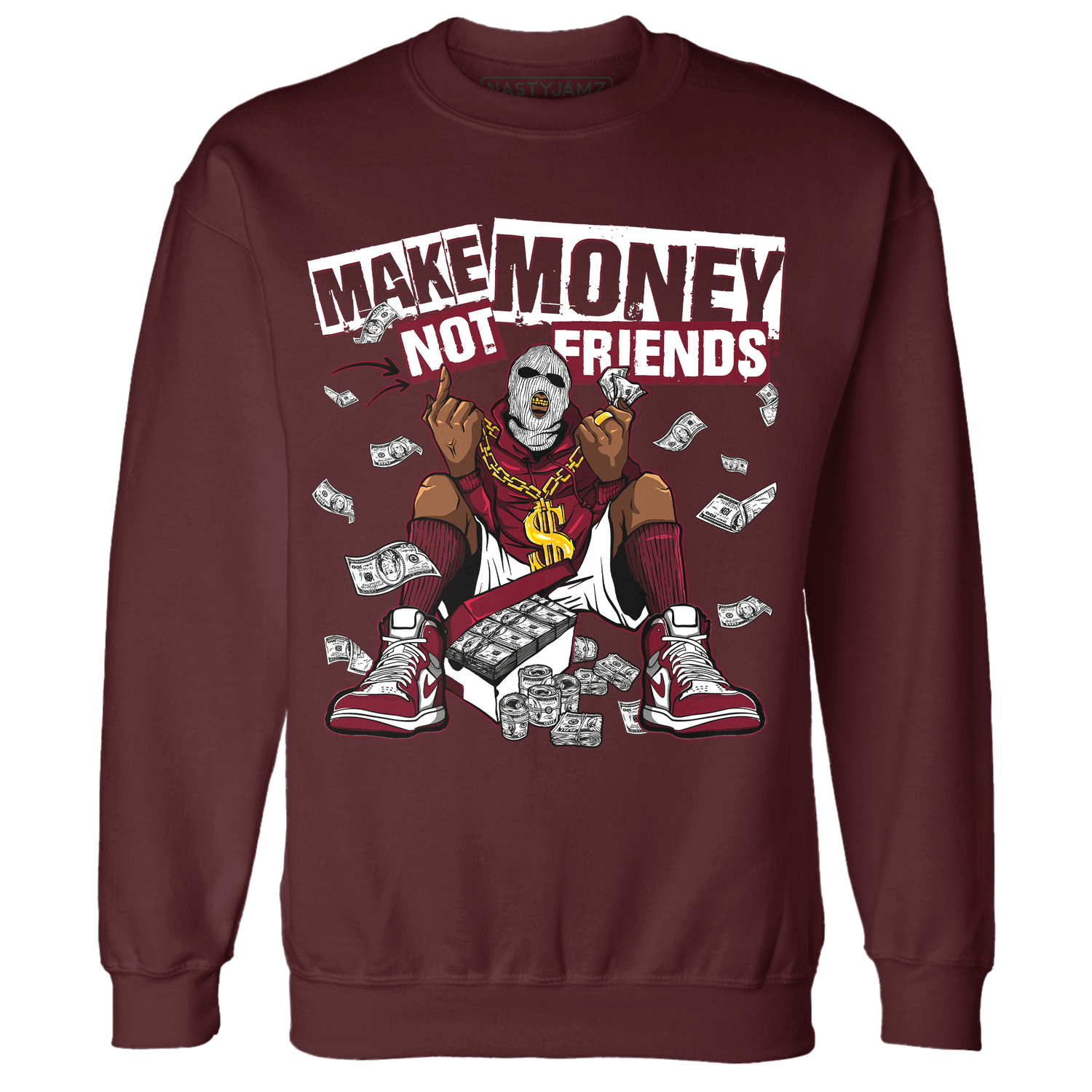 High White Team Red 1s Sweatshirt Match Make Money Not Friends - NastyJamz