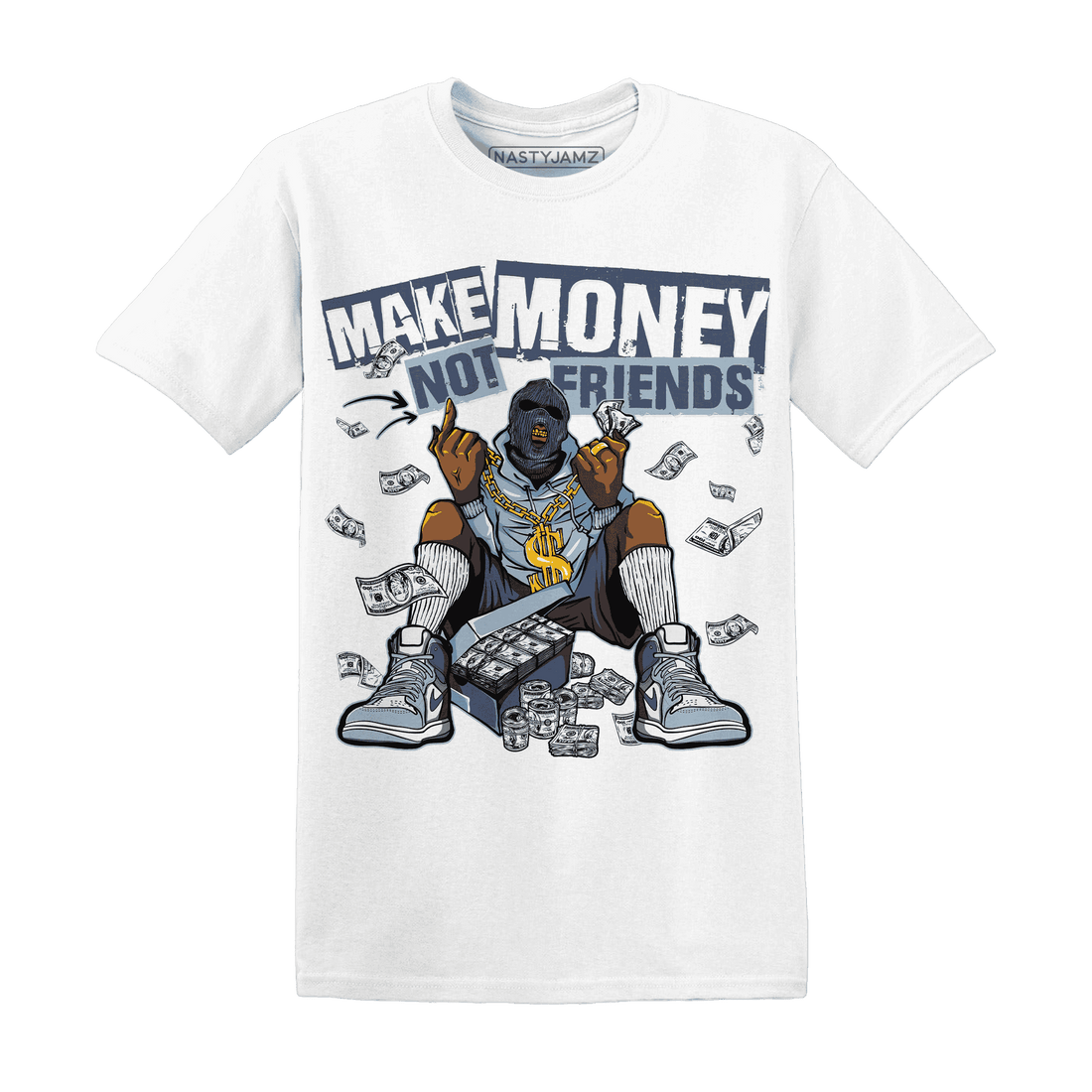 Mid Diffused Blue Grey 1s T Shirt Match Make Money Not Friends - NastyJamz