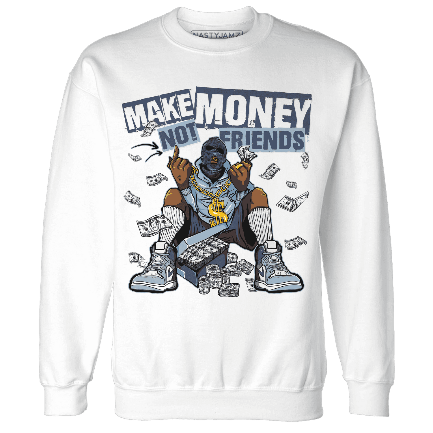 Mid Diffused Blue Grey 1s Sweatshirt Match Make Money Not Friends - NastyJamz
