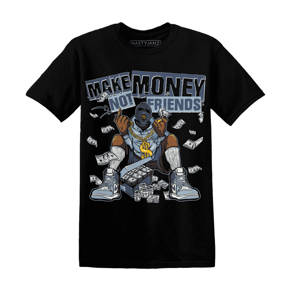 Mid Diffused Blue Grey 1s T Shirt Match Make Money Not Friends - NastyJamz