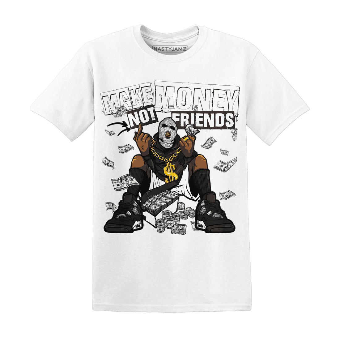 White-Thunder-4s-T-Shirt-Match-Make-Money-Not-Friends