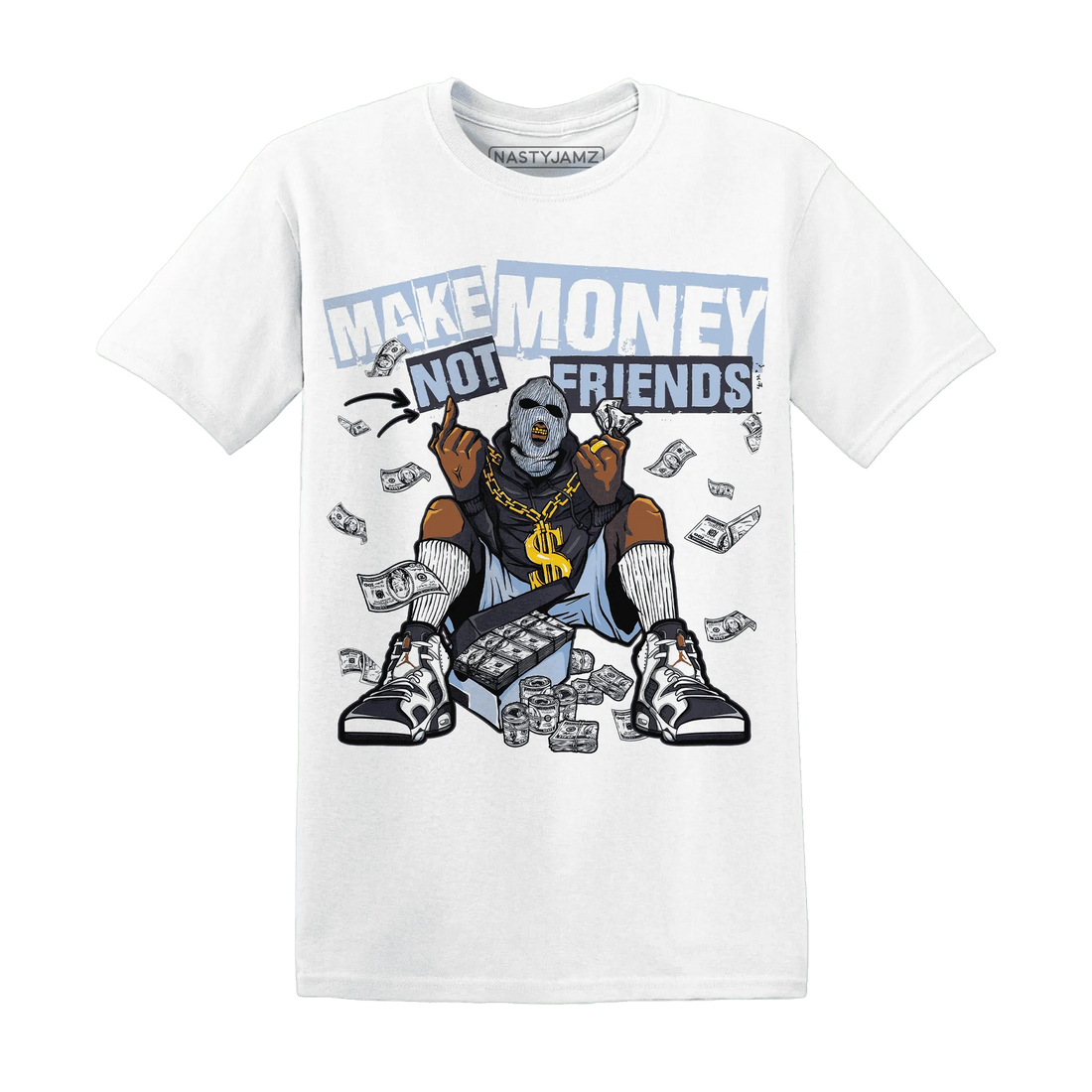 White-Navy-6s-T-Shirt-Match-Make-Money-Not-Friends