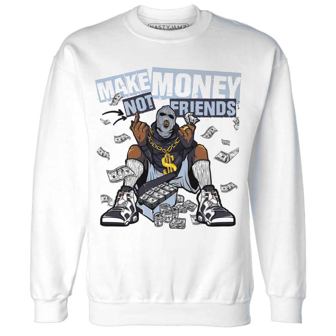 White-Navy-6s-Sweatshirt-Match-Make-Money-Not-Friends