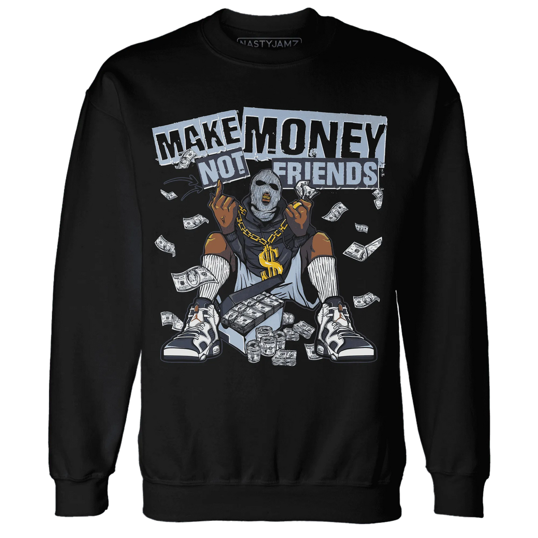 White-Navy-6s-Sweatshirt-Match-Make-Money-Not-Friends